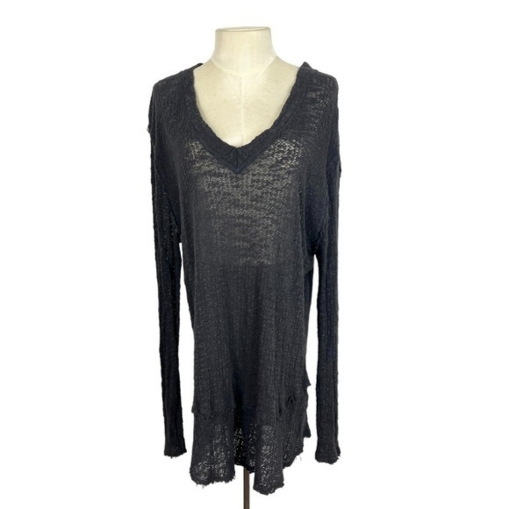 We The Free Oversized Ocean Air Gray Cotton Textured Top Shirt size Small